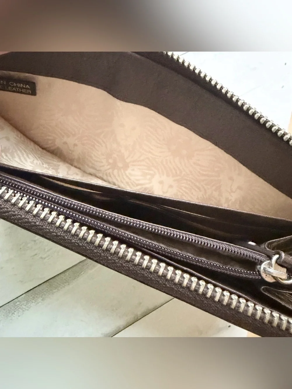 Anne Klein Genuine Ostrich Leather Zip Around Continental Wallet Brown 8